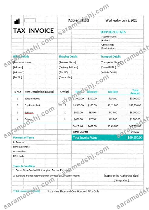 Printable Tax Invoice Template